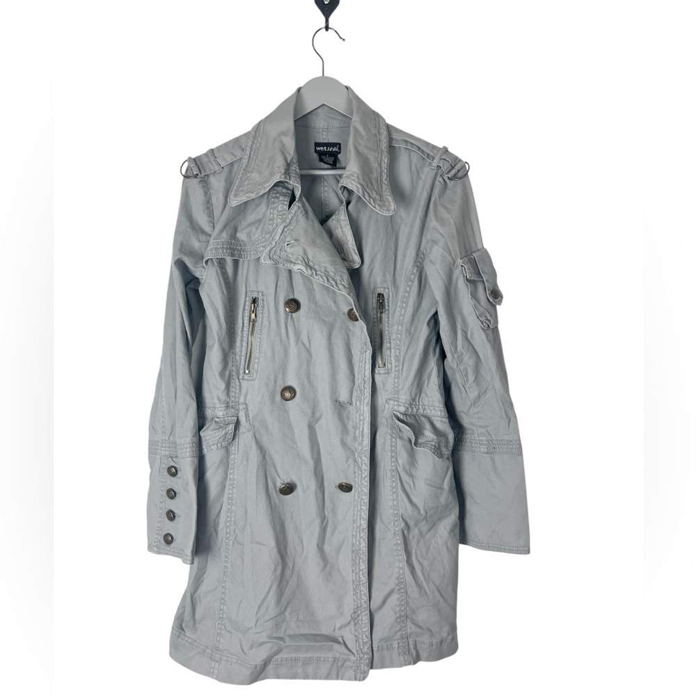 Y2K Wet Seal Utility Jacket military styling Size Small Gray vintage grunge